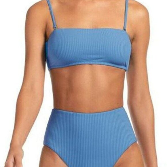 174-SKY BLUE BANDEAU TOP & HIGH WAIST BOTTOM BIKINI SET SIZE LARGE NWOT - Picture 1 of 9